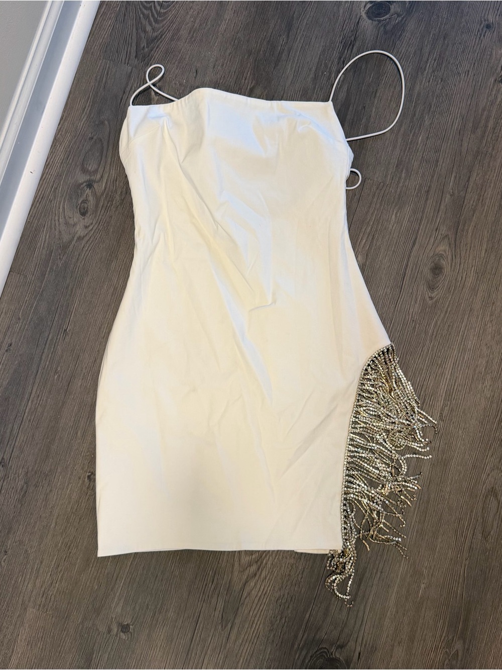 ✨NEVER WORN✨ White Beaded Fringe Spaghetti Strap Dress